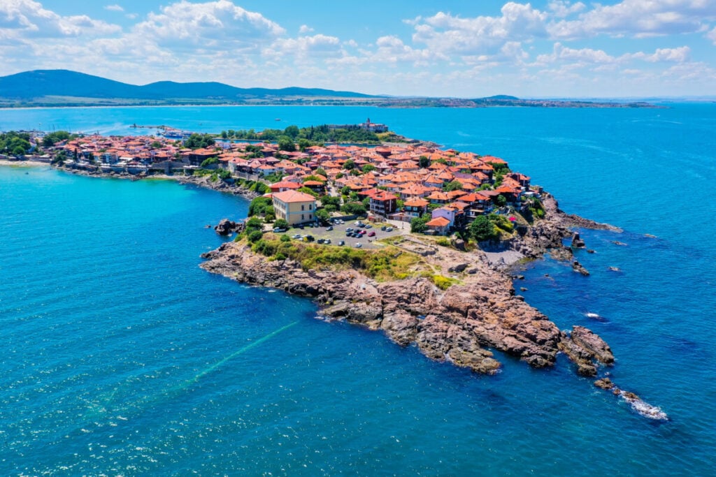 Aerial view of the Black Sea Coast and Sozopol, Bulgaria