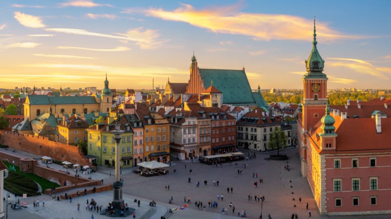 Sunset view in Warsaw royal castle