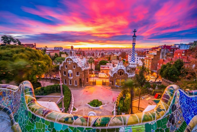 A sunrise in Barcelona as seen from Park Güell