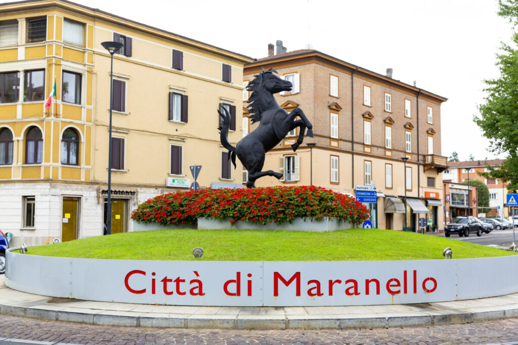 Horse statue and sign in Maranello, Italy