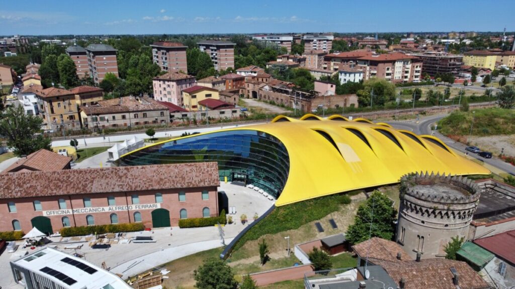 Aerial view of the Enzo Ferrari Museum in Modena, Italy