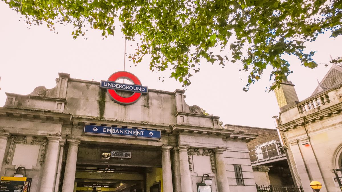 Embankment Station entrance with iconic London Tube sign