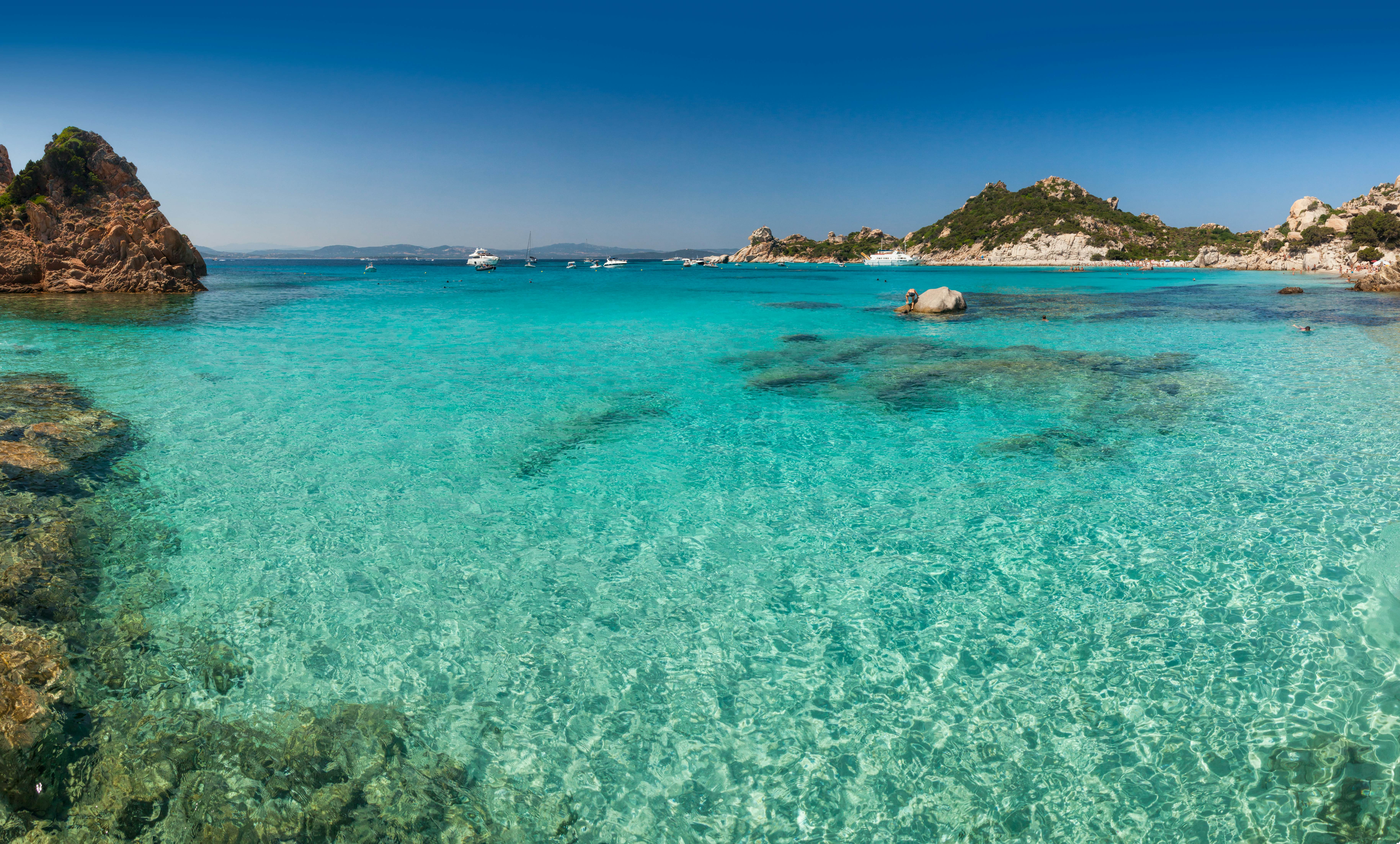 Clear turquoise water of Cala Corsara bay in Sardinia