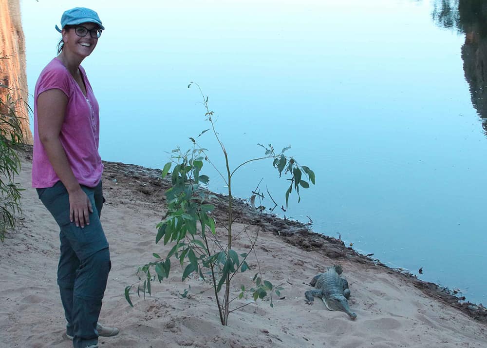 Saskia and a sweetwater croc in Australia