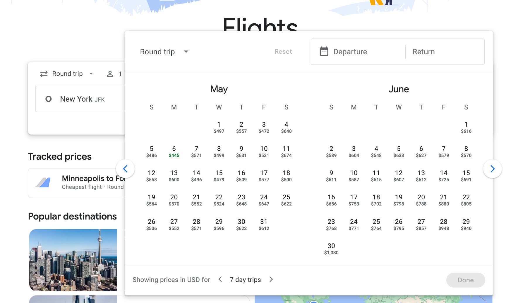 Google Flights JFK-FCO search for flights