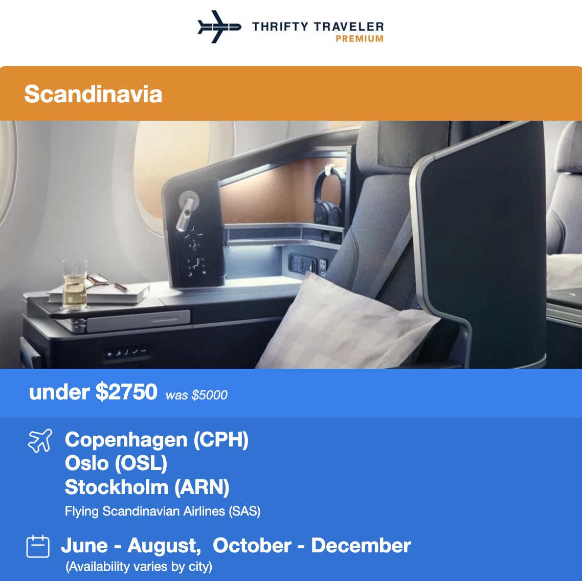 Scandinavia business class flight deal