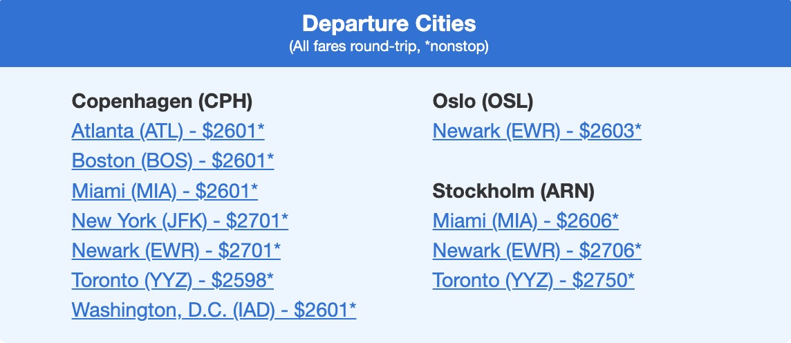 SAS business class flight deal