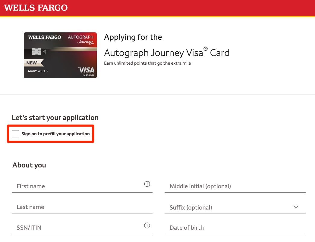 Wells Fargo Autograph Journey application