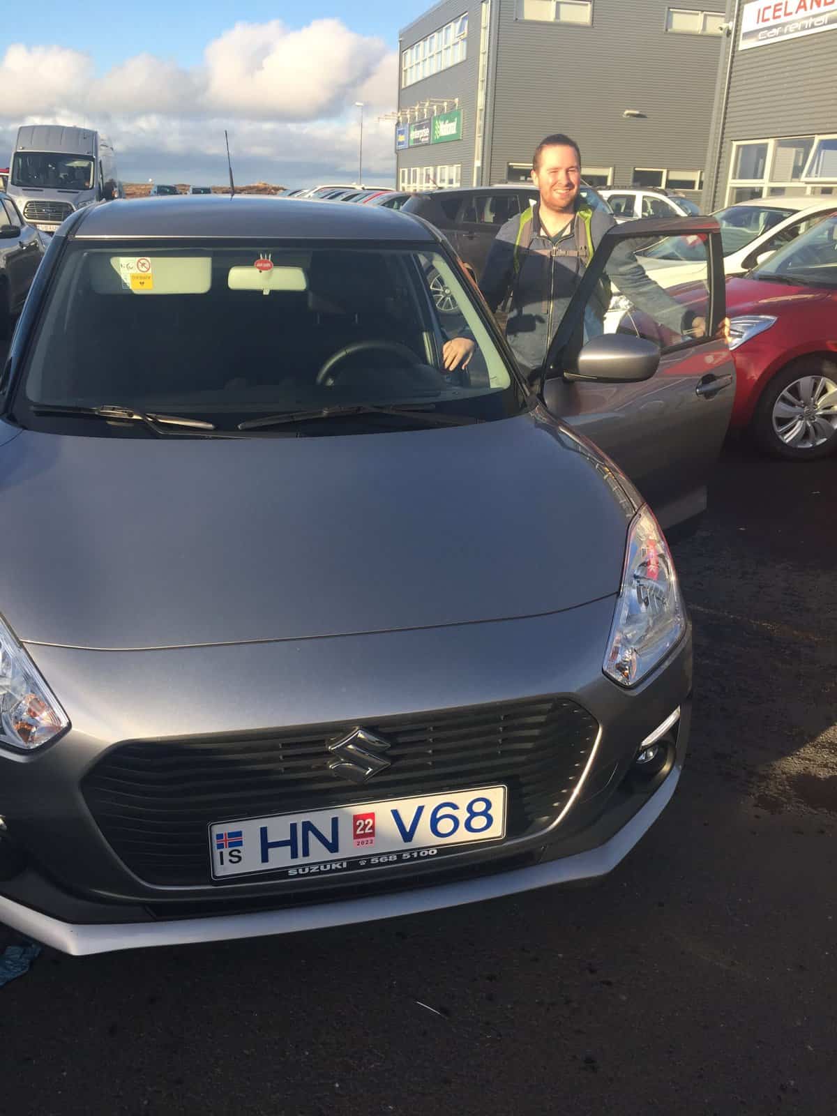 Colin getting into our rental car for driving Iceland's Golden Circle route