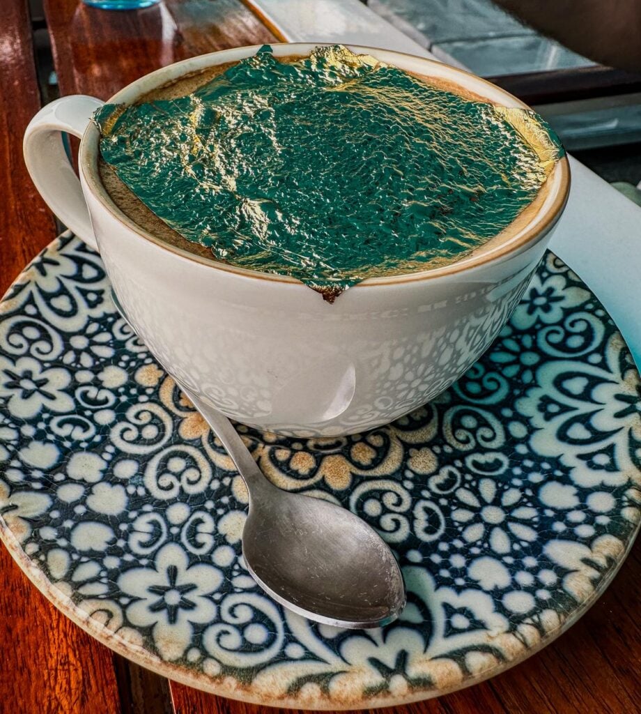 A luxurious gold cappuccino at ZouZou, Dubai's premium Turkish & Lebanese dining destination.