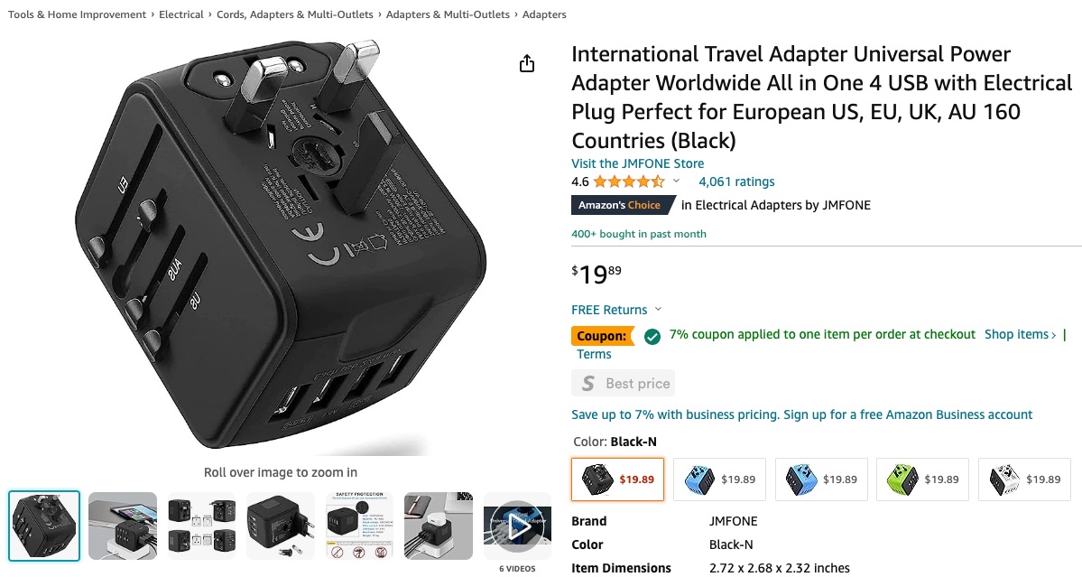 Amazon universal power adapter screen shot