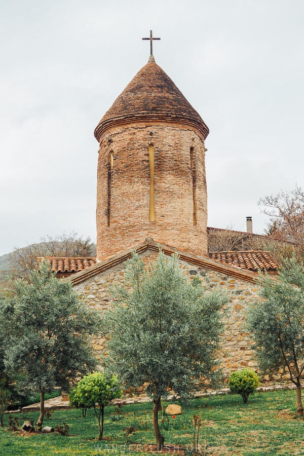 Vejini Monastery, a beautiful convent in Kakheti with olive trees and a flower garden.