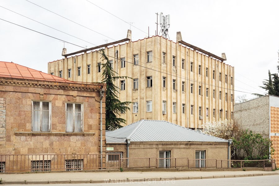 Soviet-era buildings in Gurjaani, Georgia.
