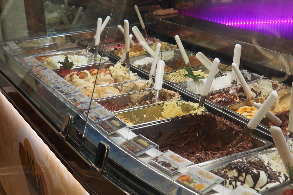Authentic Italian gelato selection at World Famous Gelateria Dondoli in San Gimignano