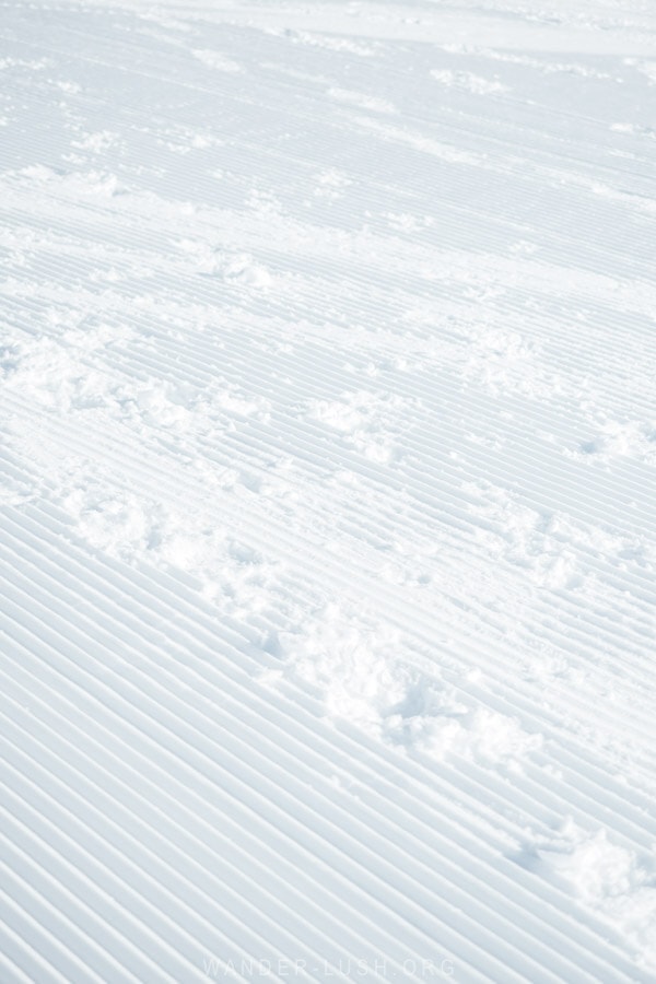 A groomed ski run in Gudauri.