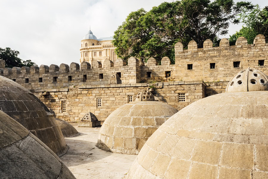 The Gaimbey Baths, a series of raised brick domes inside Baku Old City.
