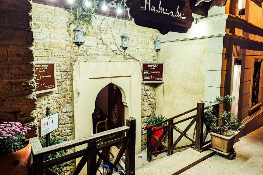 The entrance to Agha Mikayli Hammam, a historic bathhouse in Baku.