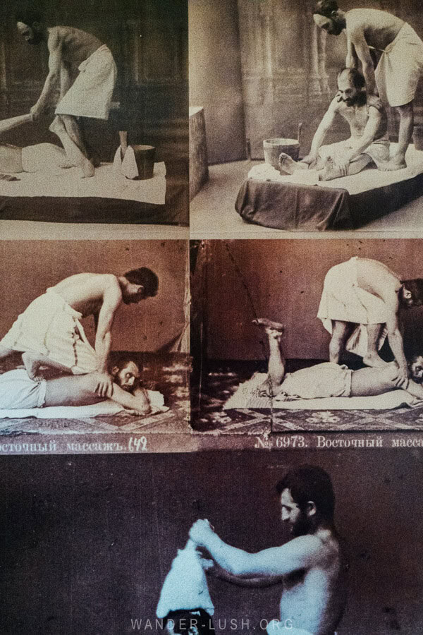 Old photos depicting hammam bath treatments.