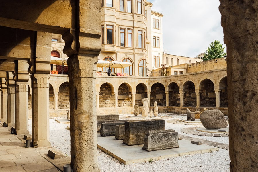 An open-air museum inside Baku Old City, with cloisters and a sunken courtyard.