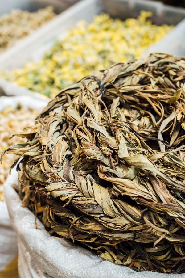 Plaited herbs at a marketplace in Baku.