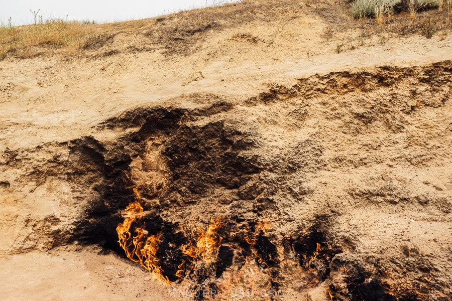 Yanar Dag, a flaming hillside near Baku in Azerbaijan.