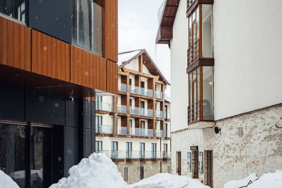 Chalet style buildings in New Gudauri.