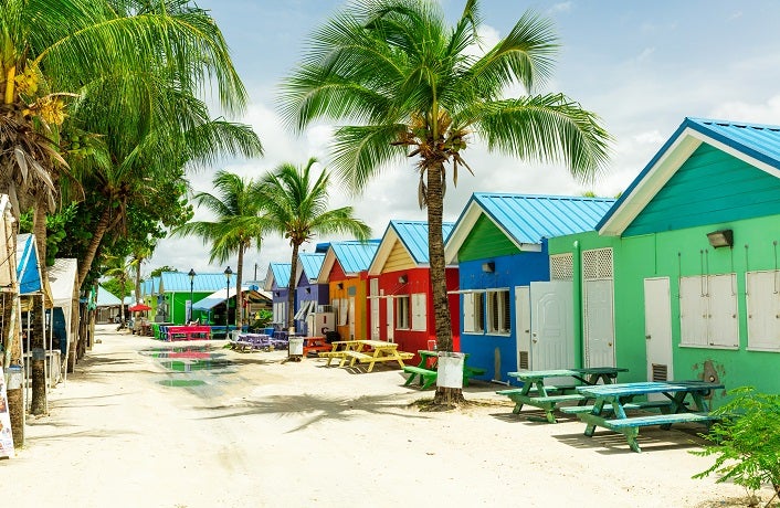 Colourful houses on the tropical island of Barbados in the Carribean