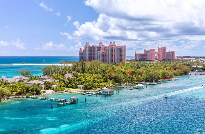 Scenic view of an idyllic beach at Nassau, Bahamas, on Paradise