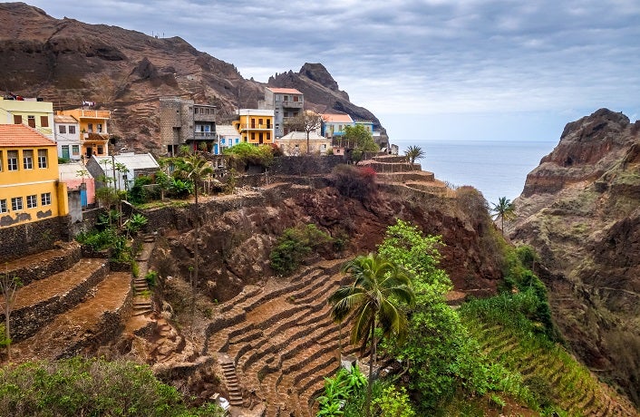 Fontainhas village and terrace fields in Santo Antao island, Cape Verde, Africa
