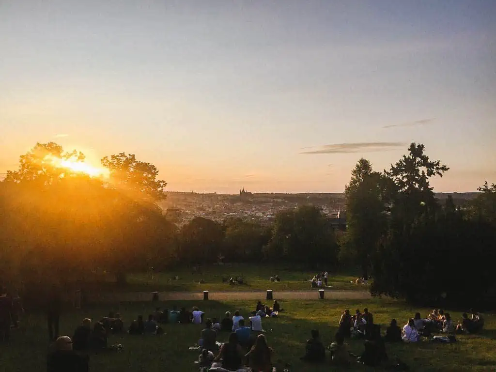 Sunset at Riegrovy Sady, a local park in Prague