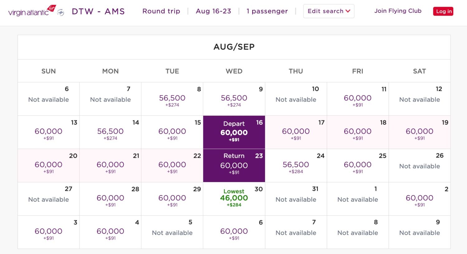 dtw ams availability