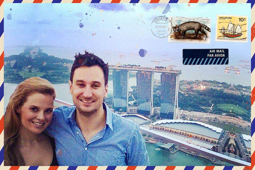 Portrait of young woman and man in Singapore, showing the new experiences expatriates have abroad contrasted to their home life