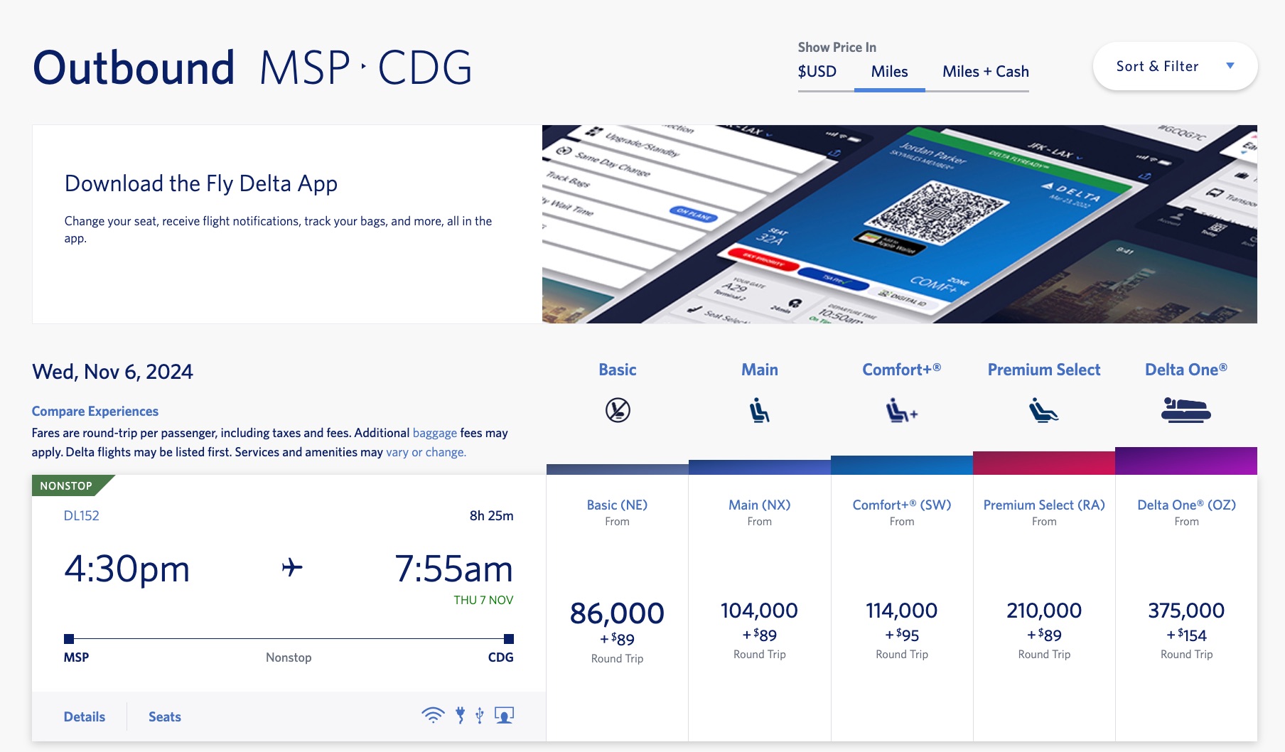 msp to paris delta skymiles