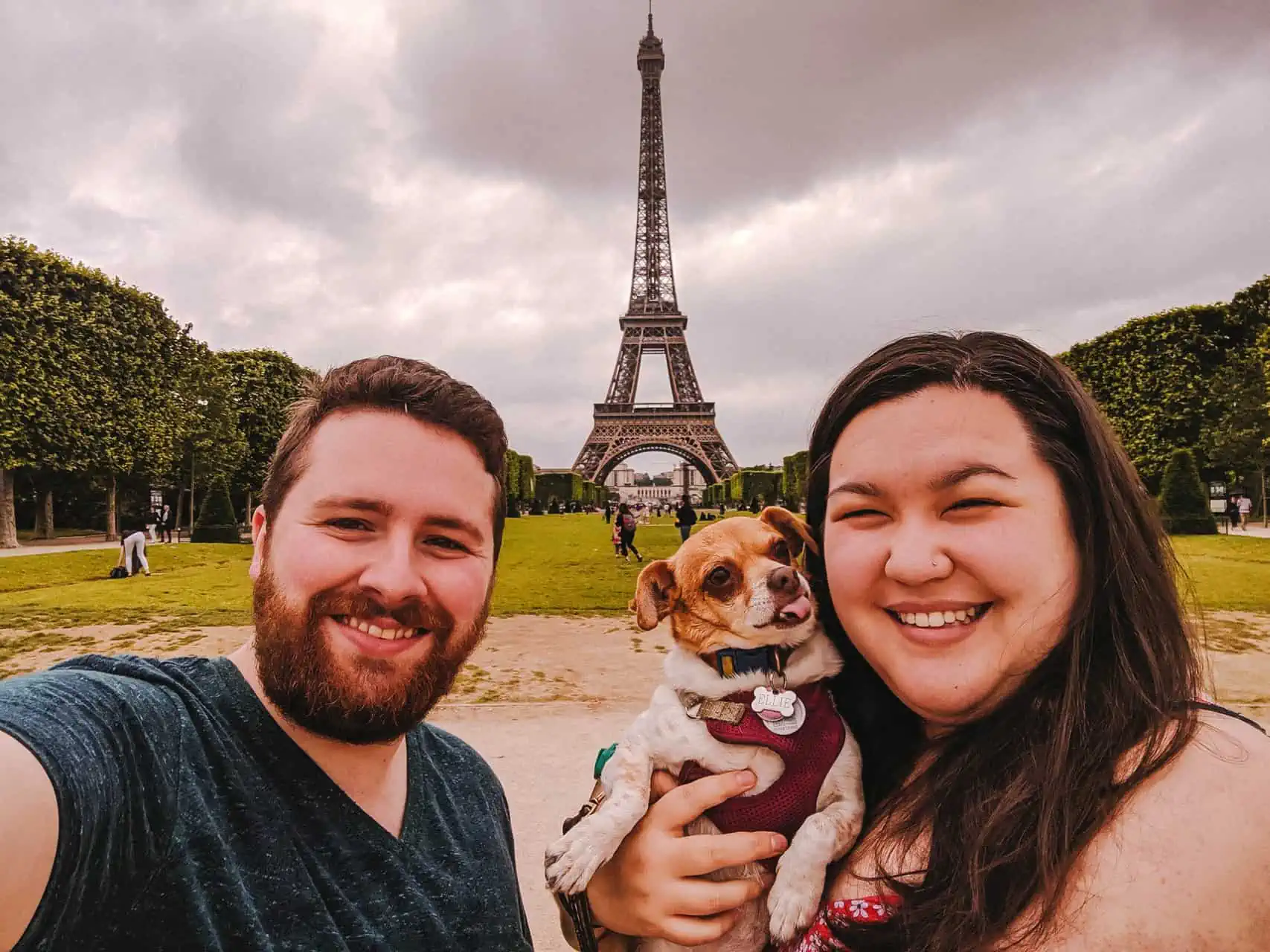 Colin, Riana and Ellie selfie in front of the Eiffel Tower in Paris