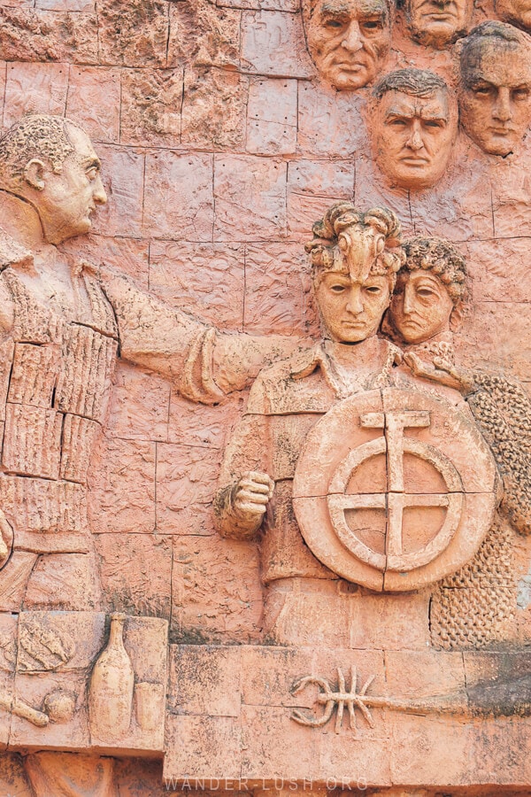 Details of Kolkhida, a massive Soviet-style sculpture at the Green Bazaar in Kutaisi, Georgia.