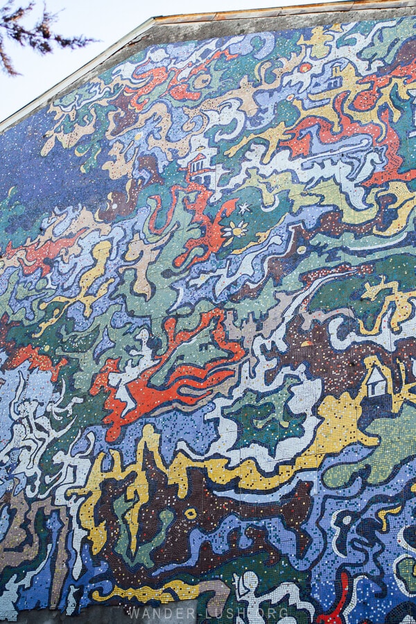 An abstract Soviet-style mosaic in Kutaisi, Georgia.