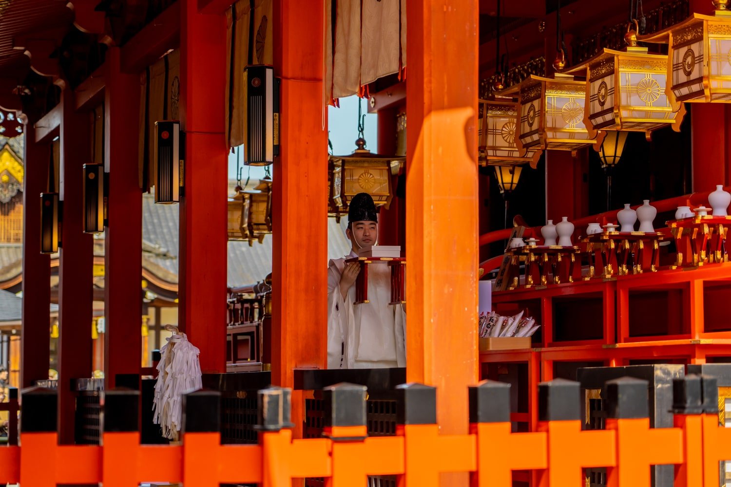 A priest at Fushimi-inari shrine in Kyoto, Japan.