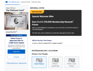 Get a 175K Point Bonus on the Amex Platinum Card via Referrals