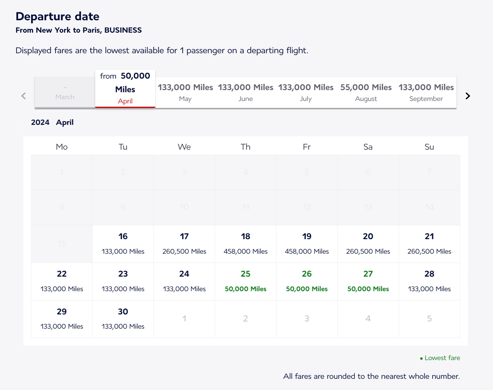 air france flexible fare calendar