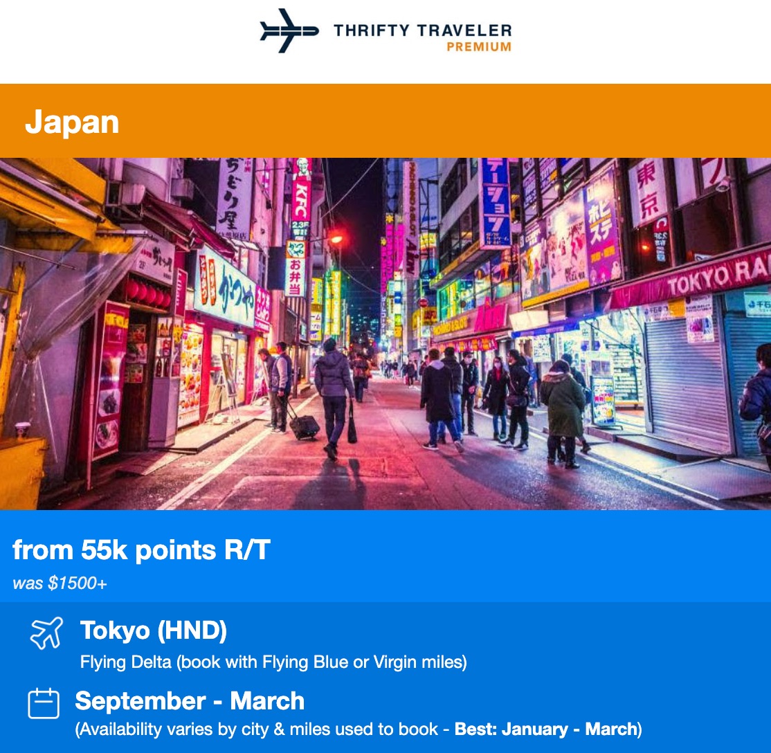 Thrifty Traveler Premium Japan award deal