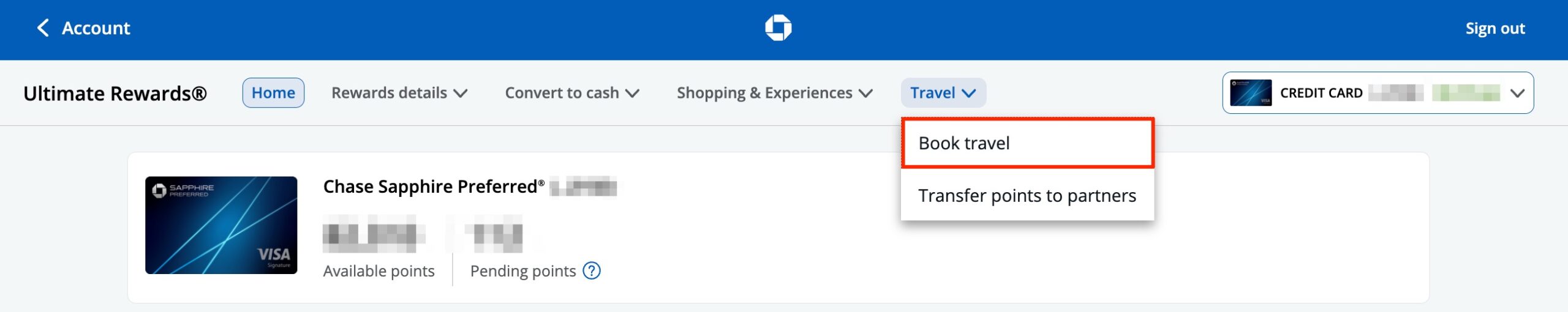 chase travel portal navigation