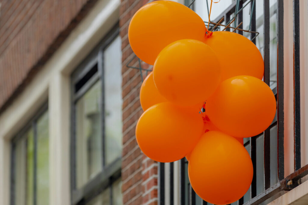 Balloons Tied to an Amsterdam House for Koningsdag