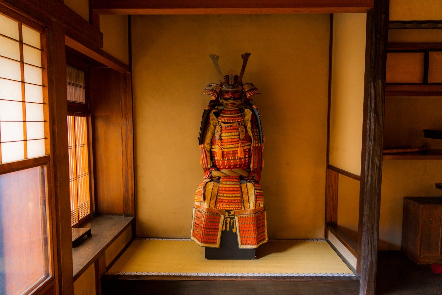 A Japanese samurai's armor on display inside historic samurai officer's home in Kyoto, Japan.