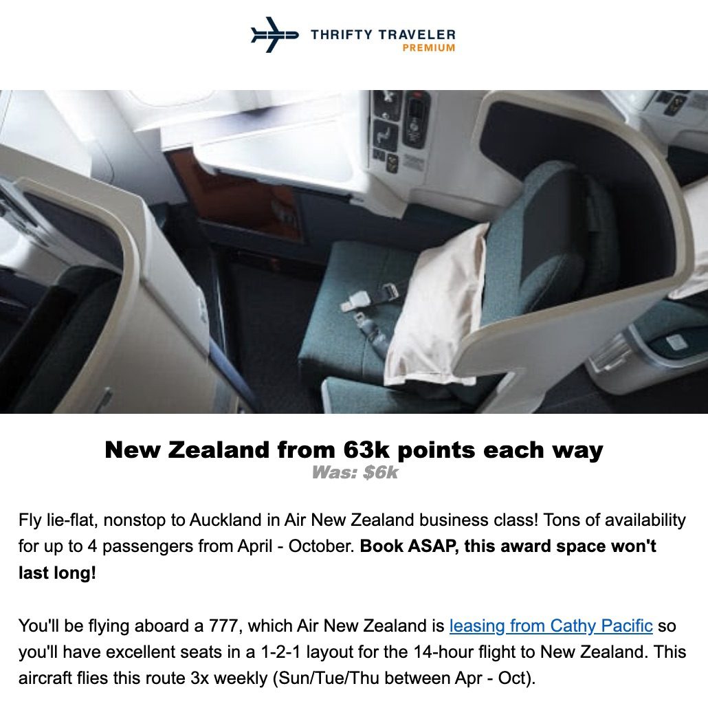 air new zealand award alert