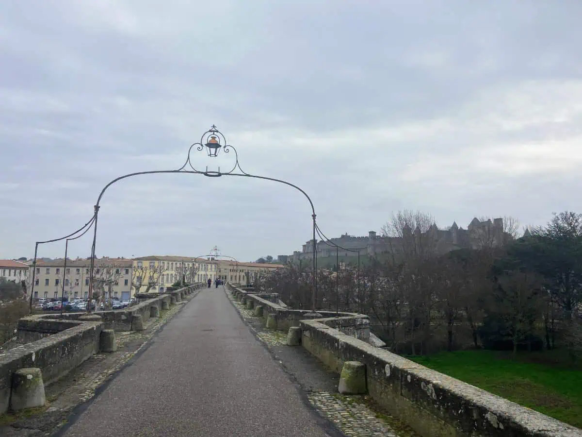 Walking across the bridge to the Cite in Carcassonne 