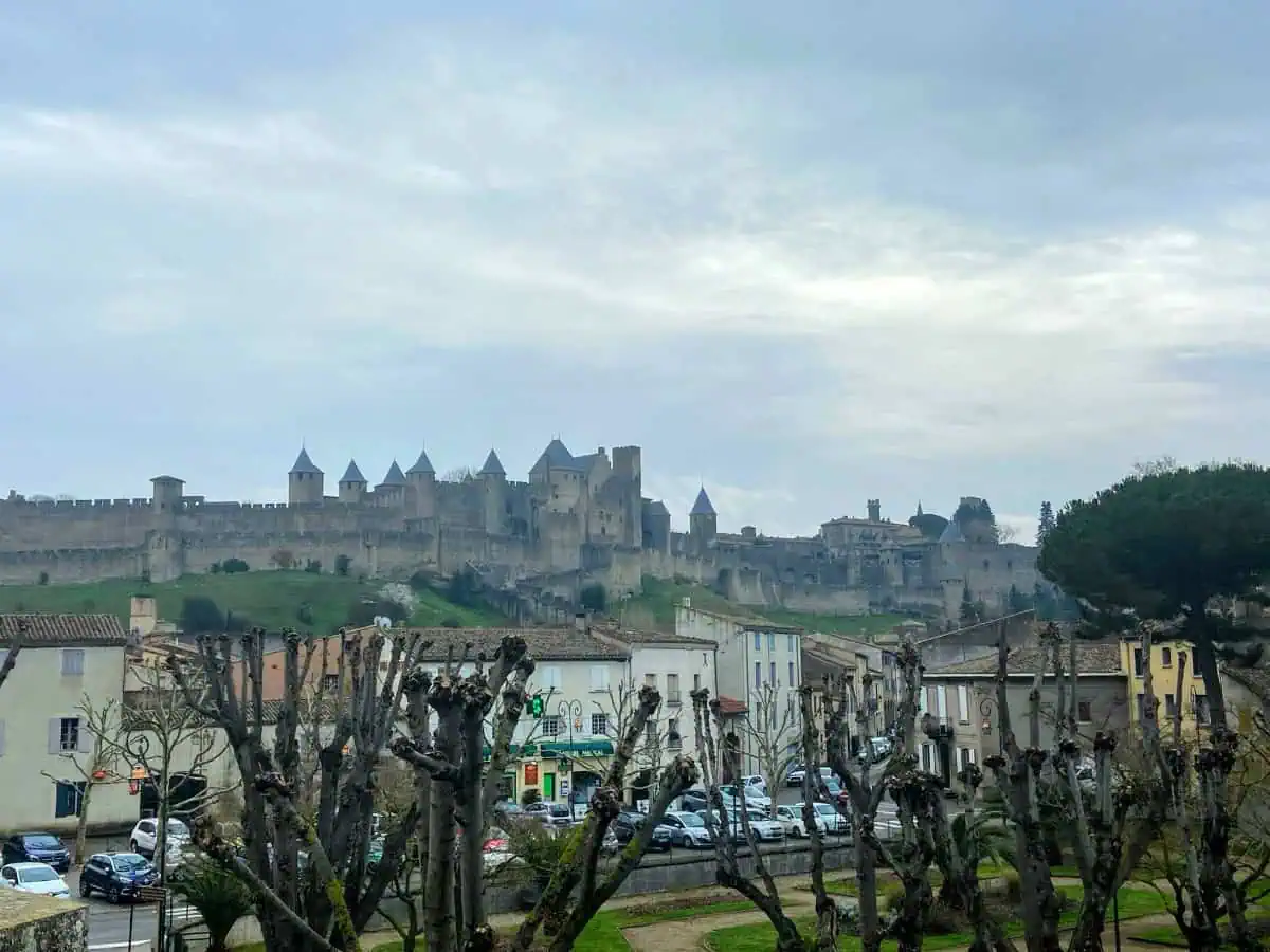 Carcassonne Citadel in the distance walking there from the new town