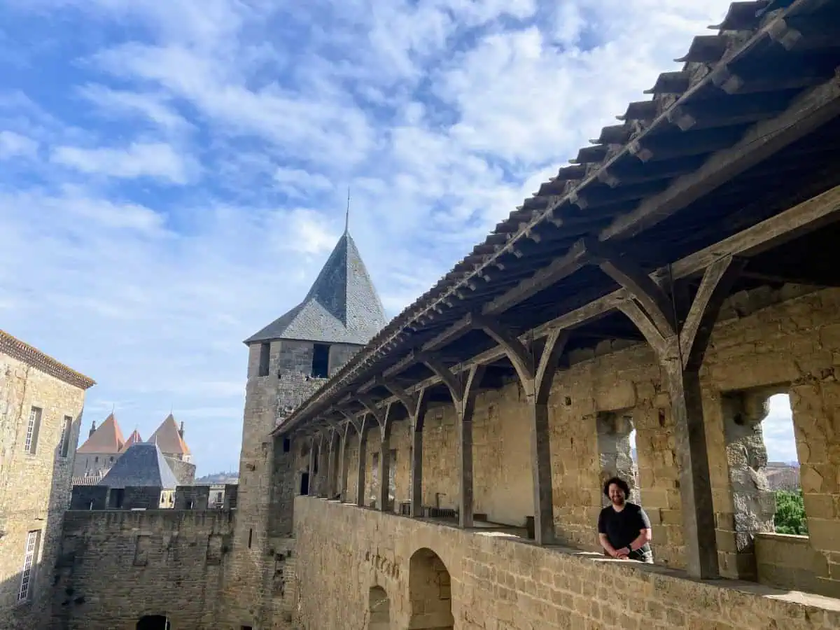 Colin posing on one of the exterior walls of the Carcassonne Castle