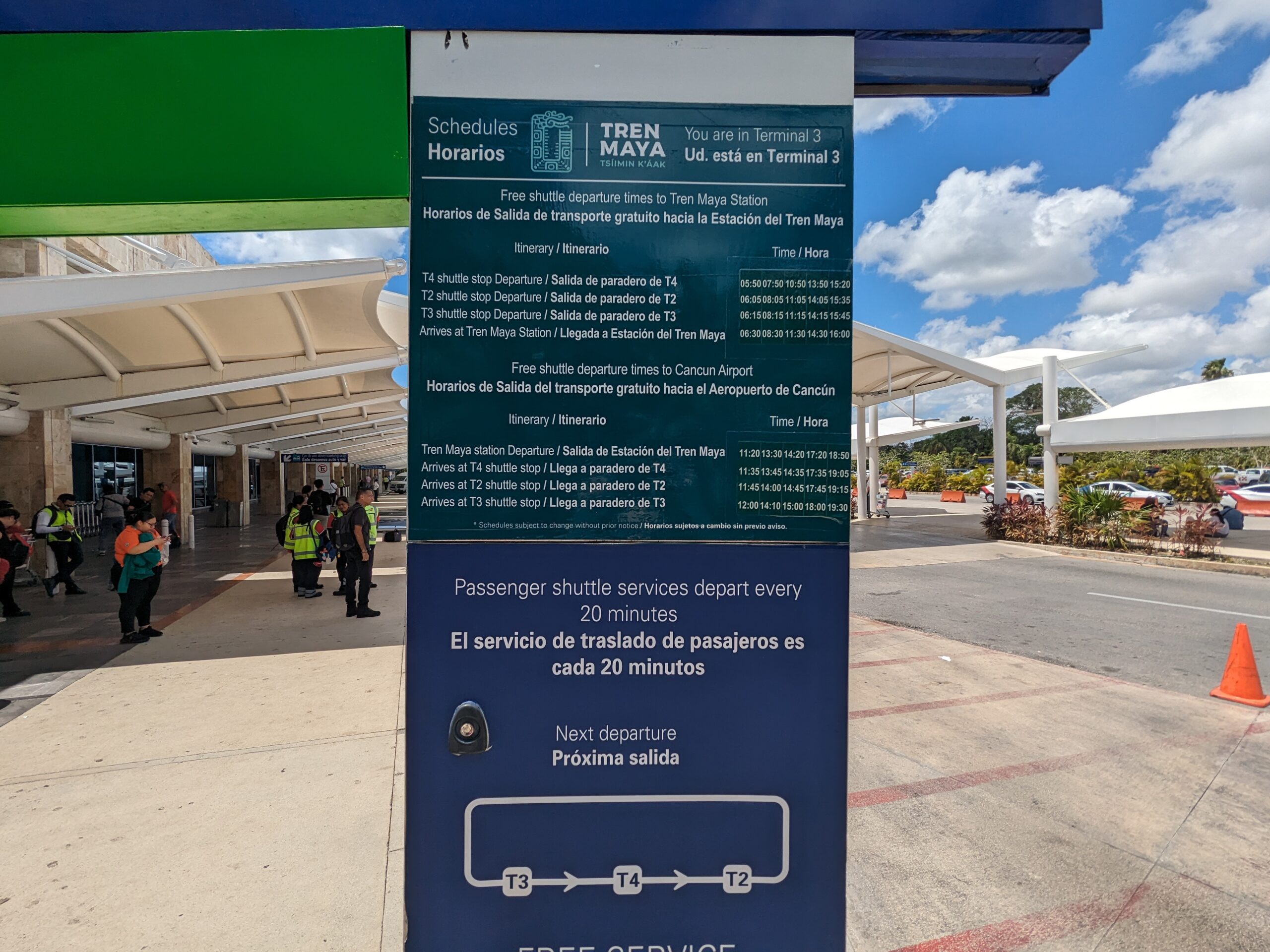 Mayan Train airport shuttle pick up and drop off times