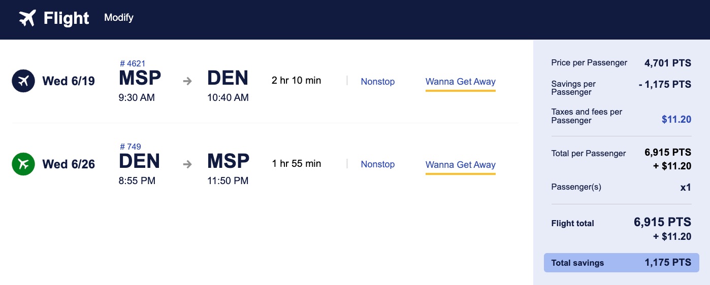 southwest msp to denver