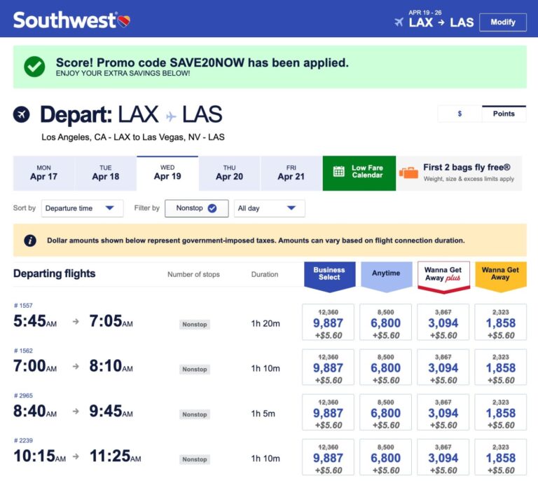Southwest Award Sale: 25% Off Spring & Summer Flights Booked with Points!